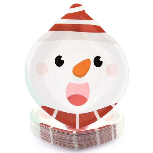 EPHYO 50 Christmas Paper Plates Disposable Dinner Dessert Salad Appetizer Cookies Party Plates Heavy Duty Party Supplies Holiday Dinnerware for Kids Oval Snowman
