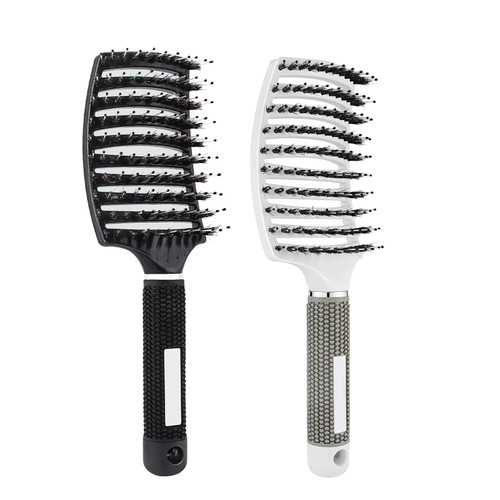 Hair Streaq Detangling Brush For Curly Hair,Wet Hair Brush Detangler For Women,Curved Hair Brush For Wet Or Dry Hair.Voremy Brush For Thick Hair&Make Hair Shiny,Boar Bristle Hair Brush.(black&white)