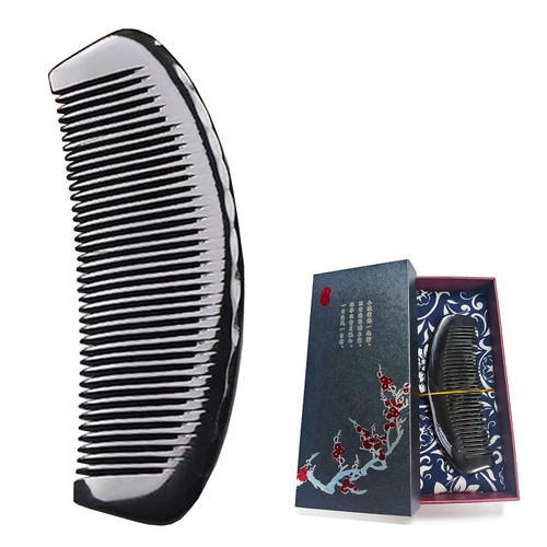 Natural Black Horn Comb Handmade Premium Quality Anti-Static Full-tooth Horn Comb Portable Bag Comb Massage Hair Comb for Women Man
