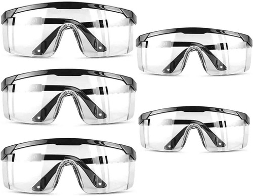 mozeeda 5 PACK Safety Glasses Goggles Over Glasses Eyeglasses UV400 Protection ANSI Z87 Eyewear Protection Clear Anti-fog Anti-Scratch Eye Shields With Adjustable Temples for Industrial Work