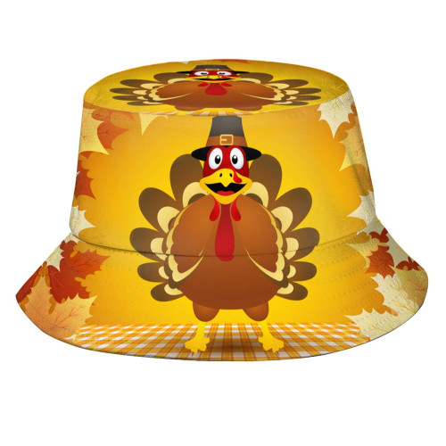 Thanksgiving Turkey Bucket Hat Autumn Harvest Hats Fall Leaf Fisherman Cap Outdoor Travel Beach Sun Hat for Men Women Yellow