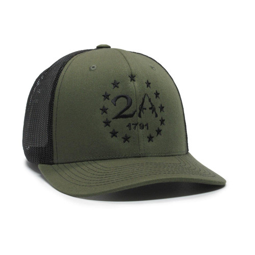 Military Imagine 2nd Amendment 1791 2A 13 Stars hat OD Green/Black Cap Trucker Mesh Snapback