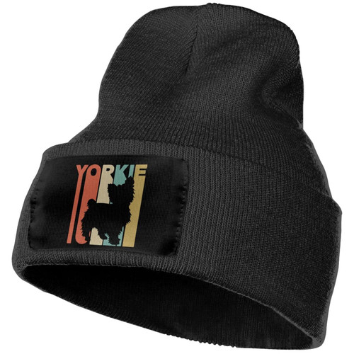 Winter Knit Hat Cap for Men Women, Yorkies Silhouette Daily Beanie Hat Unisex Warm Cuff Ski Skull Caps Black