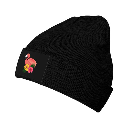 Winter Knit Hat Cap for Men Women, Flamingos Daily Beanie Hat Unisex Warm Cuff Ski Skull Caps Black