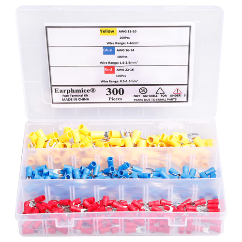 Fork Connector 300Pcs U-Type Insulated Fork Terminal Connectors Electrical Crimp Terminal AWG 22-16/16-14/12-10 Fork Spade Connector Fork Connector 300Pcs U-Type Insulated Fork Terminal Connectors Electrical Crimp Terminal AWG 22-16/16-14/12-10 Fork Spade Connector