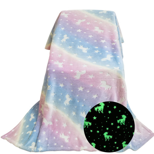 MRYUWB Glow in The Dark Throw Blanket for Child Gift, Luminous Unicorn Girls Blanket, Boys Blanket Winter Fleece Warm Blanket (Rainbow Unicorn)