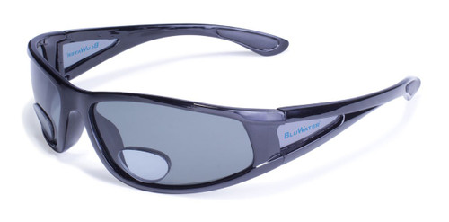 BluWater Polarized +2.0 Magnification Bifocal 3 Sunglasses, Gloss Black Frame, Gray Lenses