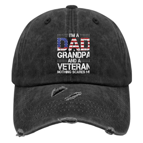 Veteran I'm A Dad Grandpa and A Veteran Nothing Scares Me Caps Cute Hat AllBlack Mens Sun Hat Gifts for Girlfriends Summer Hats