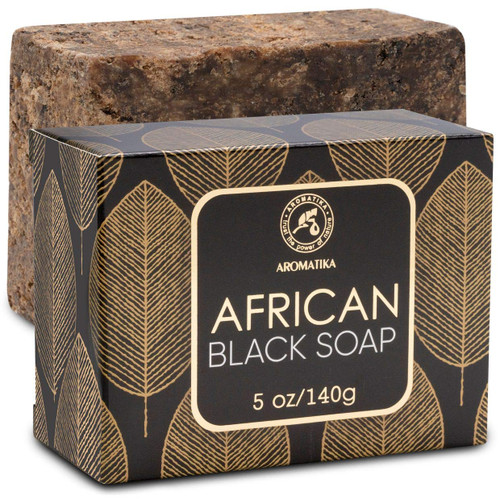 AROMATIKA African Soap 5 Oz - Moisturizing - Nourishing - 100% Raw African Black Soap with Shea Butter & Coconut Oil 140g - for All Skin Types