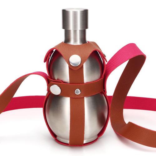 16.9 Oz Stainless Steel Gourd Bottle, Metal Gourd Water Bottle with Brown Strap, Small Drinking Gourd, Whiskey Alcohol Liquor Flask Flagon for Men Women Outdoor