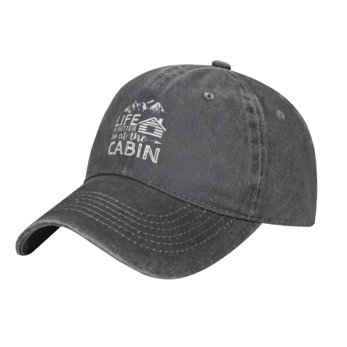 Life is Better at The Cabin - Camping Cowboy hat Baseball Cap Men Hats Sun Hat Women Dad Hat Trucker hat Deep Heather