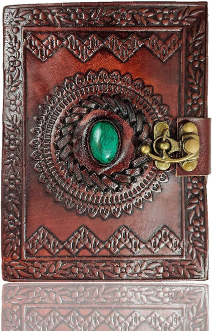 TABLEQUA Leather Journal with C-Lock - Retro Antique Vintage Handmade Bound Notepad | Unlined Travel Journal & Sketch Writing Journal for Personal Diary | Leather Bound Notebook Diary with Luck Stone for Men and Women 200 Pages, 5x7 Inches, Brown