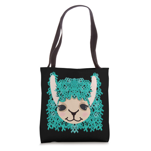 Teal Ribbon LLama Awareness Cool Ovarian Cancer Support Gift Tote Bag