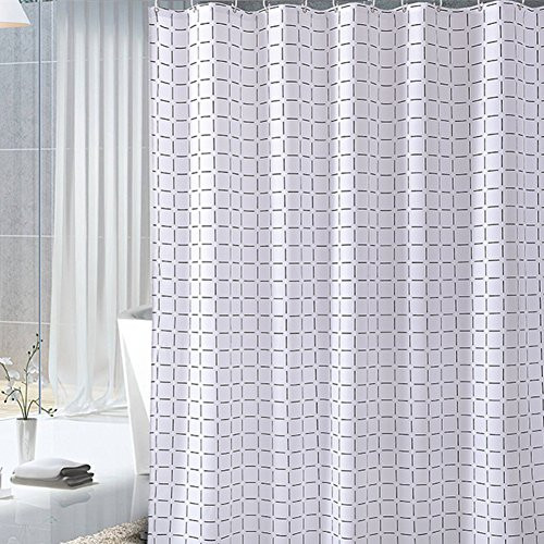 BAIHT HOME Antibacterial Waterproof Bath Curtain Polyester Fabric Soft Touch Black and White Grids Shower Curtain, 47" Wx72 L