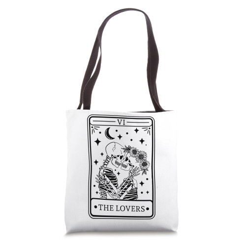 Retro Skeleton Couple The Lovers Tarot Card Halloween Tote Bag