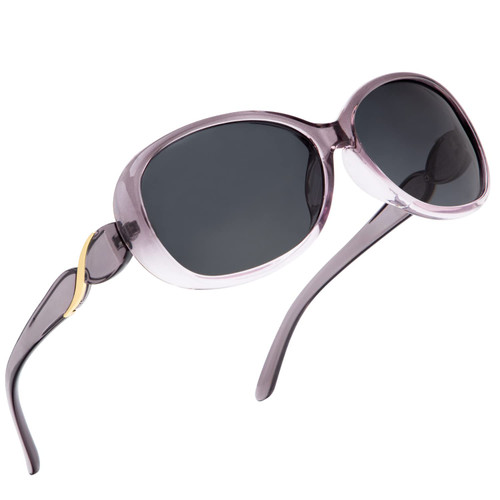 KALIYADI Vintage Oversized Sunglasses for Women Trendy, Polarized Ladies Sun Glasses with UV Protection (Purple Frame Grey Lens)