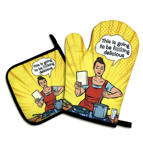 This is Going to be Fxxking Delicious,Funny Oven Mitts and Pot Holders Sets of 2,Silicone Non-Slip Oven Mitts,Kitchen Gift for Women,Cooking Baking BBQ Gifts,Housewarming Gifts