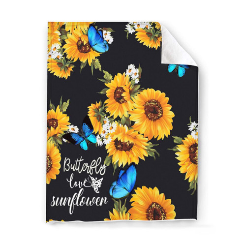 BBKD Sunflower Butterfly Fleece Throw Blanket, Blue Butterfly Super Soft Fuzzy Plush Flannel Blanket,Lightweight Microfiber Cozy Warm Blanket, for Couch Sofa or Bed All Seasons 50" x 60"