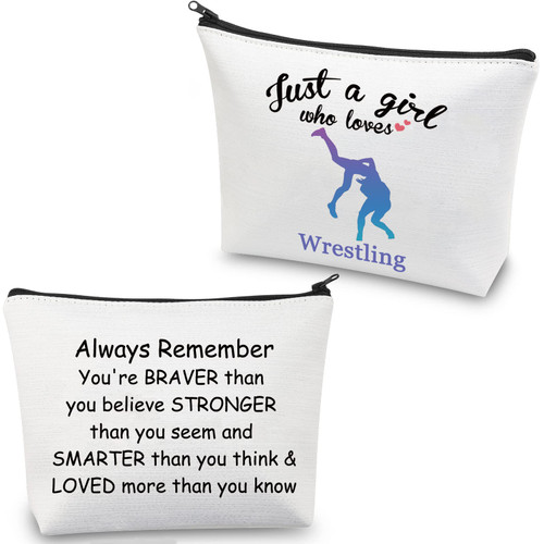 CMNIM Wrestler Girl Wrestling Gifts Just a Girl Who Loves Wrestling Makeup Cosmetics Bag Wrestler Inspirational Gifts wrestling Travel Zipper Bag for Girls (White)
