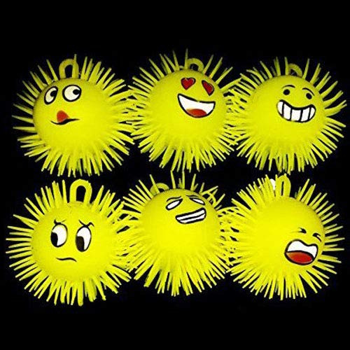 5-Inch Light Up Emoji Face Puffer Squeeze Balls - 6 Pack Light Up Puffer Balls with Assorted Emoticons  Stress Reliever - Party Favors - by Kidsco