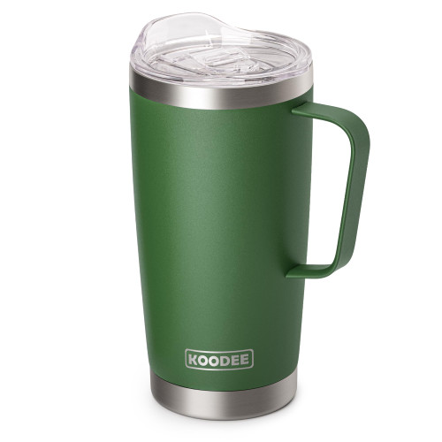 koodee 20 oz Insulated Coffee Mug with Lid and Handle, Stainless Steel Double Wall Vacuum Camping Mug Travel Coffee Tumbler (Grass Green)