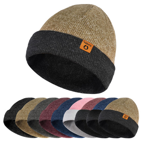 Sukeen Winter Beanie Hat for Men Women Reversible Knit Skull Beanies Double-Layer Soft Warm Cuffed Cap Black/Brown
