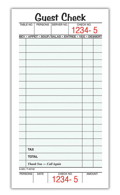 Adams Guest Check Pads, Single Part, Perforated, White, 3-2/5' x 6-1/4', 50 Sheets/Pad, 10 Pads/Pack (525SW)