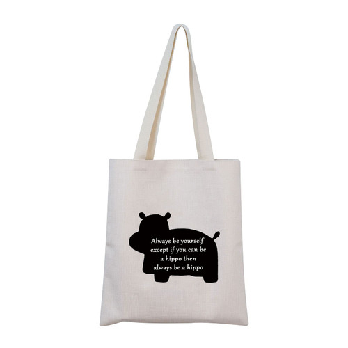 ZJXHPO Hippo Makeup Bag Hippo Lover Gift Always Be Yourself Cosmetic Bag Hippo Theme Inspirational Gift Hippopotamus Bag (Hippo Canvas Bag)