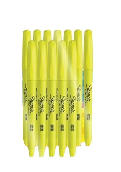 SHARPIE Pocket Highlighters, Chisel Tip, Fluorescent Yellow, 12 Count