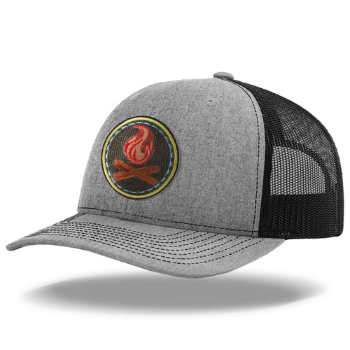 Classic Mesh Trucker Hat, Adjustable Snapback, Outdoor Camping Baseball Cap, Bonfire Design (Grey)