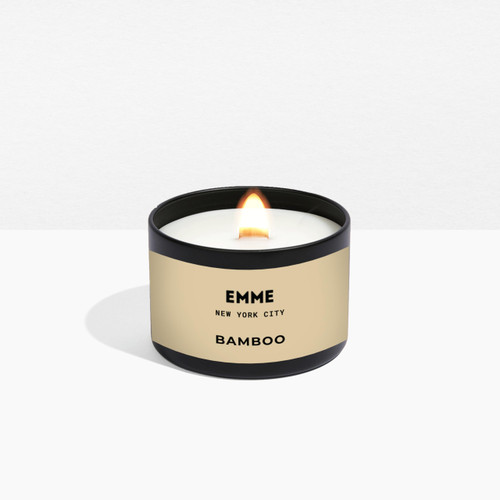 EMME nyc Natural Soy Wax Candle Tin - Bamboo Scented Candle/Wood Wick Candle, Non-Toxic Home Fragrance/Up to 20 Hours Burn Time, 4 oz EMME nyc Natural Soy Wax Candle Tin - Bamboo Scented Candle/Wood Wick Candle, Non-Toxic Home Fragrance/Up to 20 Hours Burn Time, 4 oz