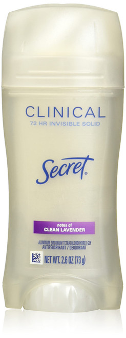 Secret Antiperspirant and Deodorant for Women, Clinical Strength Invisible Solid, Clean Lavender Scent, 2.6 Oz Secret Antiperspirant and Deodorant for Women, Clinical Strength Invisible Solid, Clean Lavender Scent, 2.6 Oz