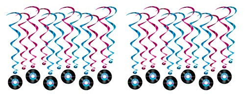 Beistle 53470 Rock & Roll Record Whirls, 24 Piece, 17.5"-34.5" Multicolored