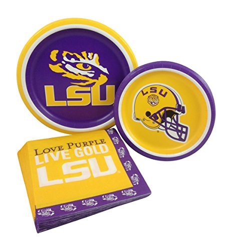 LSU Tigers Party Supply Pack - Bundle Includes Paper Plates and Napkins for 8 Guests