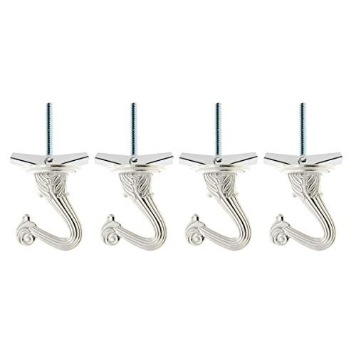 Penck Swag Hooks for Ceiling Hanging | Decorative Ceiling Hooks for Hanging Plants | Heavy Duty Hooks with Hardware for Ceiling Installation Cavity Wall Fixing, Silver, 4-Pack
