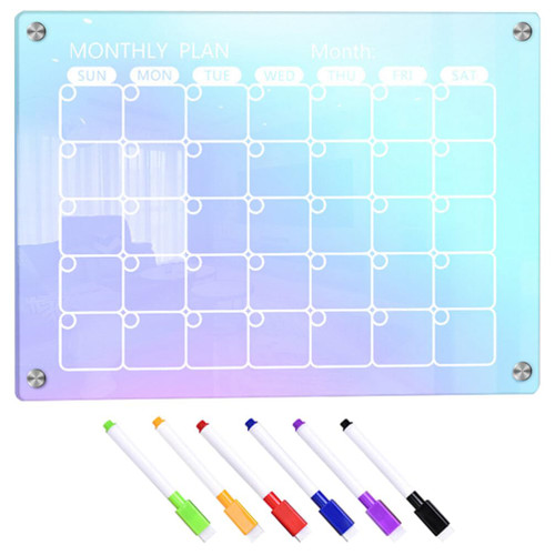 Yardwe Weekly Magnetic Calendar for Fridge, Iridescent Month Planner with Markers Eraser Weekly Whiteboard Meal Prep Board Dry Erase Hanging Memo Board for Refrigerator A