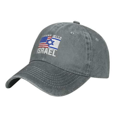 wikjxiz I Stand with Israel Vintage Baseball Cap Mens/Womens Adjustable Trucker Hats Washed Denim Cowboy Hat Gray