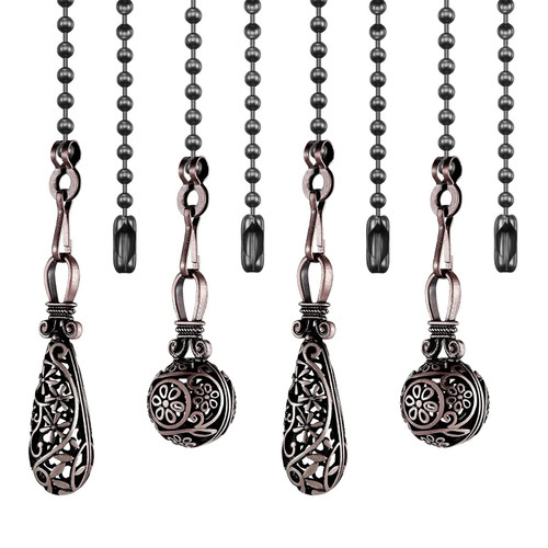 Dotlite Ceiling Fan Pull Chain Vintage Hollow Fan Danglers,14 Inches Decorative Fan String Pulls Charm Extension, 3mm Diameter Beaded Fan Pull Chains Extender Ornaments with Connector(Bronze 4Pack)