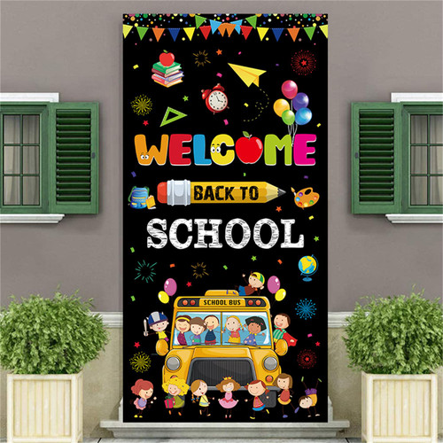 LOONELO Welcome Back to School Door Cover with 70.9"X35.4", First Day of School Welcome Banner Sign?Welcome Back To School Party Supplies for Classroom School Decorations