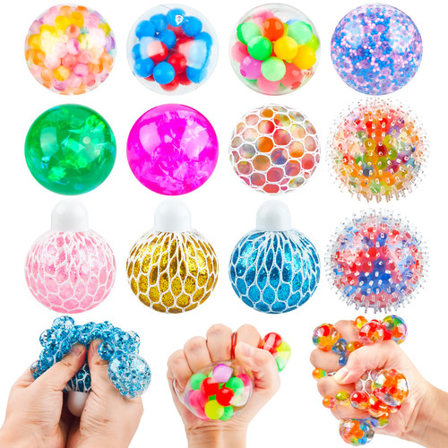 12 Pack Squishy Stress Balls, Squeeze Balls Bulk Stress Relieve Fidget Toys for Anxiety Autism ADHD