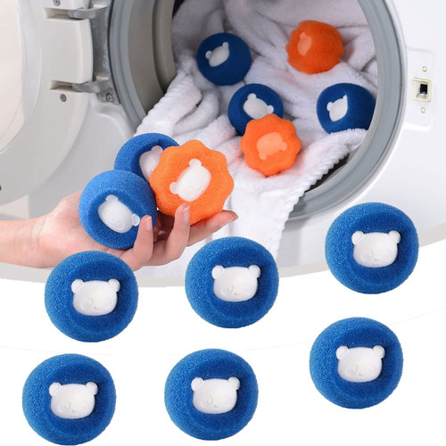 6Pcs Clothes Anti-Winding Adsorption Hair Removal Cleaning Ball, Reusable Hair Remover Washing Machine Hair Catcher Laundry Ball, Dryer Ball for Clothing Dog Cat Pet Hair Remover (6Pcs, Blue)