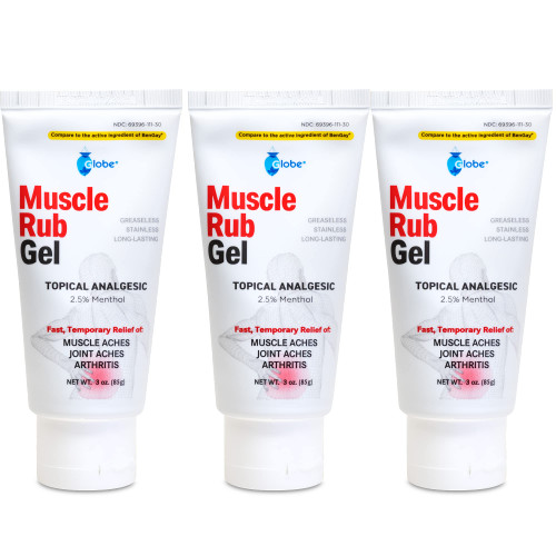 Globe (3 Pack) 9.0 oz Muscle & Joint Vanishing Gel, Non-Greasy, Pain Reliever Gel for Muscle, Back, Minor Arthritis, Same Active Ingredients as BENGAY Vanishing Scent with Cool Menthol