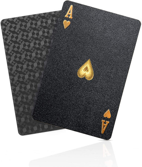 KFAM Premium Waterproof Black Poker Deck Playing Cards with Gold and Silver Foil