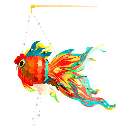Chinese Fish-Shaped Paper Lantern with LED Lights, Handmade Chinese New Year Lanterns for A Glowing Spring Festival Craft Celebration