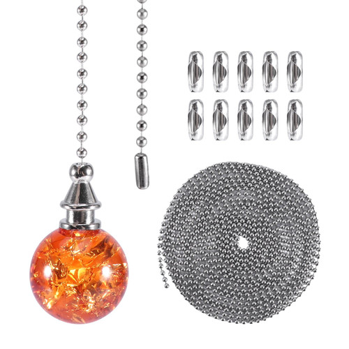 KASCLINO Ceiling Fan Pull Chains Ice Cracked Ball Pull Chain Set, Pendant Pull Chain Extension Ceiling Fan Chain Extender for Ceiling Light Lamp Fan Chain(Orange+Silver)