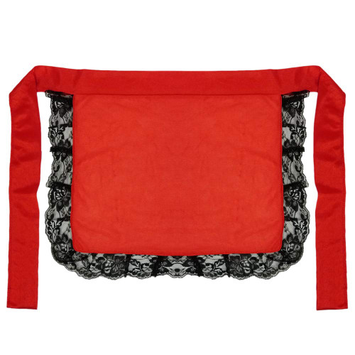 Red Costume Apron with Black Lace Ruffles - Adult Teen Maid, Nurse, Waitress