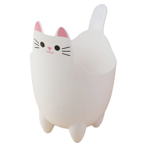 SOESFOUFU Cat Shaped Trash Can Small Garbage Can Cute Trash Can Desktop Garbage Can Small Trash Bin Desktop Cat Decoration Tiny Trash Can Mini Trashcan Small Desktop Office White Animal Pp