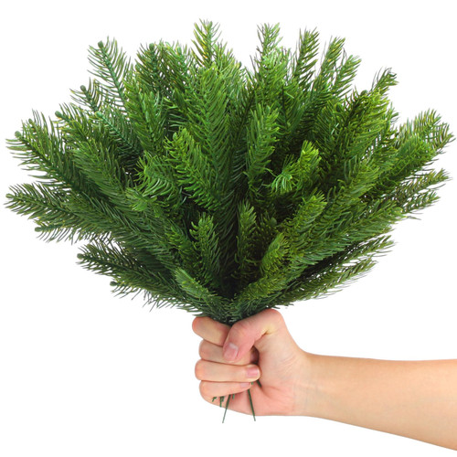 Yuxung 100 Packs Christmas Artificial Pine Needles Branches Garland 11.02 Inches Green Plants Pine Fake Greenery Pine Picks for DIY Garland Wreath Christmas Embellishing Home Garden Decoration