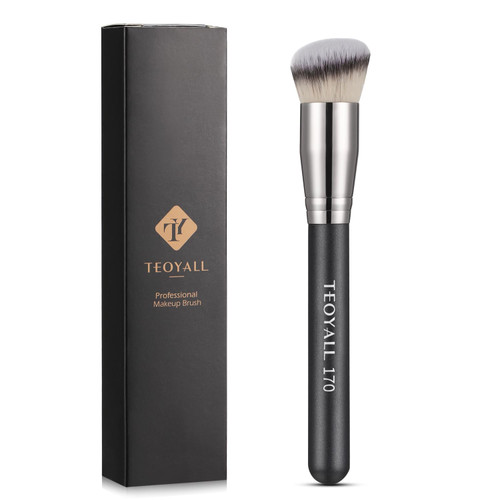 TEOYALL Angled Kabuki Foundation Brush, Dense Synthetic Contour Brush for Bronzer Liquid Foundation Cream Powder Blending Buffing Stippling Brush (170)