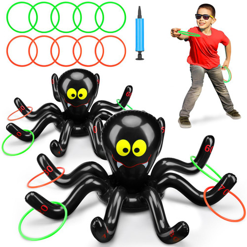 Narremcoy Halloween Inflatable Spider Ring Toss Game - Indoors Outdoors Inflatable Ring Toss Games - Premium Halloween Party Activities Games with Score Sign (2 Inflatable Spiders, 10 Plastic Rings)